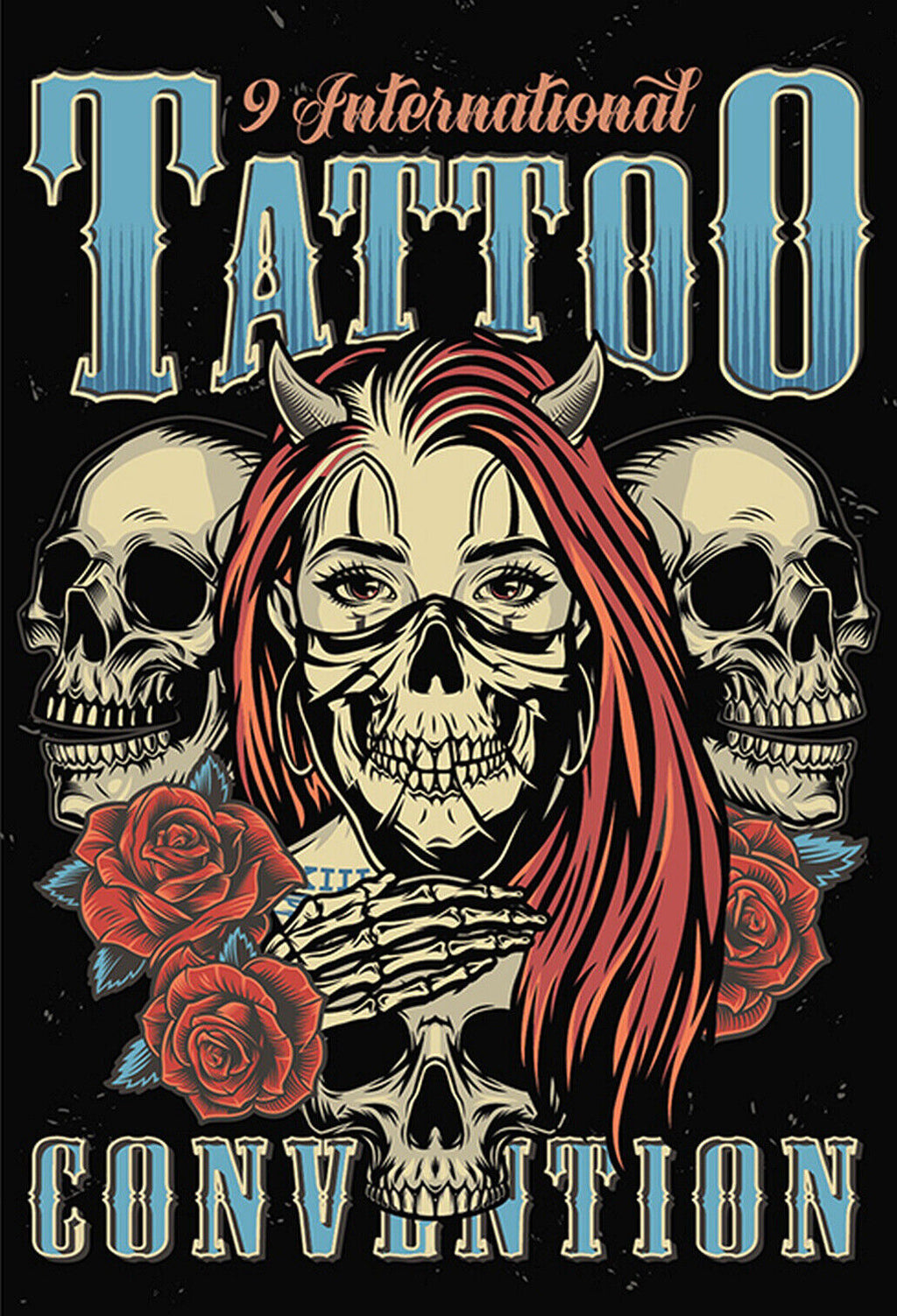 Schild Spruch International Tattoo Convention Messe Frau Comic Totenkopf JW
