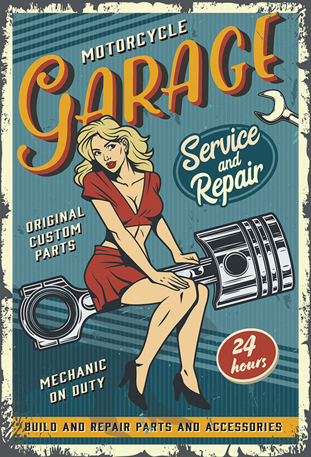 Schild Spruch Motorcycle Garage Motorrad Werkstatt Sexy Frau JW