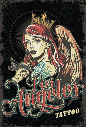 Schild Spruch Los Angeles Tattoo Frau Prinzessin Engel Comic JW