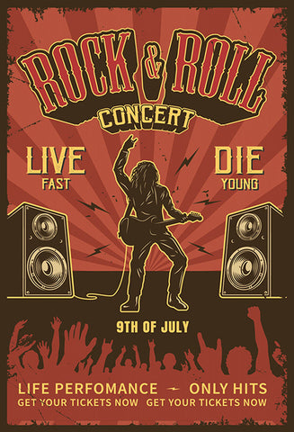 Schild Spruch Rock and Roll Concert Konzert Live fast Leb schnell Comic JW