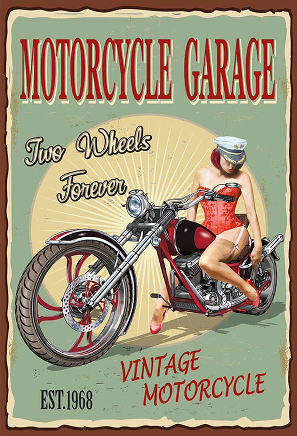 Schild Spruch Motorcycle Garage Werkstatt Motorrad Frau Sexy Comic JW