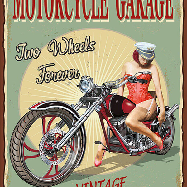 Schild Spruch Motorcycle Garage Werkstatt Motorrad Frau Sexy Comic JW