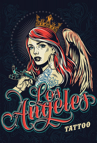 Schild Spruch Los Angeles Tattoo Frau Prinzessin Engel Comic JW