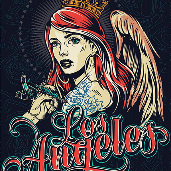 Schild Spruch Los Angeles Tattoo Frau Prinzessin Engel Comic JW