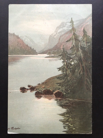 Mondscheinabend (K.Rundspaden) - Seelandschaft Spiegelung - Künstlerkarte 910 TH