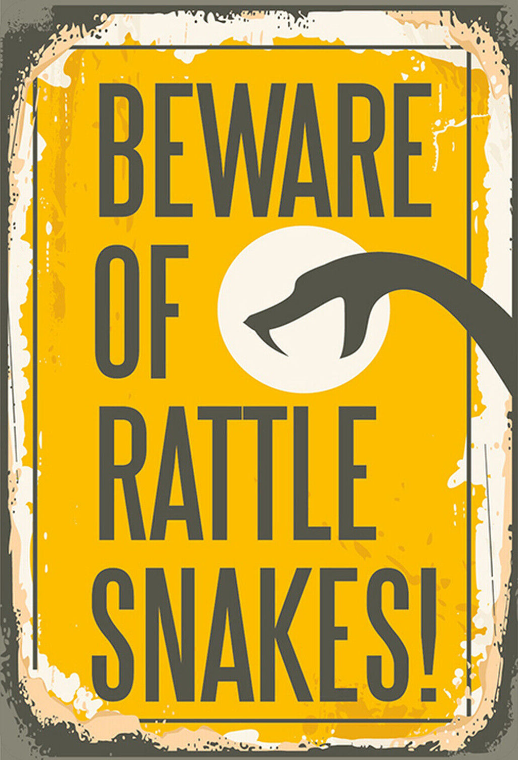Schild Spruch Beware of Rattle Snakes Vorischt vor Klapperschlangen Comic JW