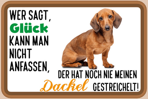 Schild Spruch Wer sagt Glück nicht anfassen hat nie Dackel gestreichelt JW