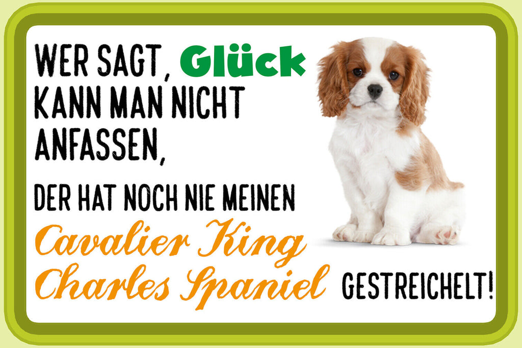 Schild Spruch Wer sagt Glück nicht anfassen nie Cavalier King Charles Spaniel JW