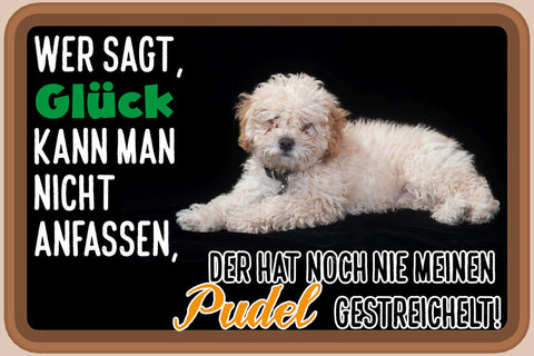 Schild Spruch Wer sagt Glück nicht anfassen hat nie Pudel gestreichelt JW