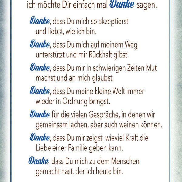 Schild Spruch Lieber Papa Ich möchter dir einfach mal Danke sagen Familie JW