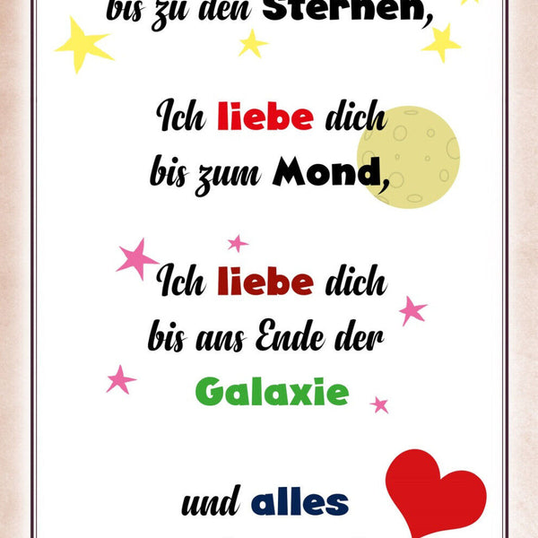 Schild Spruch ich liebe dich bis zu den Sternen und alles wieder zurück JW