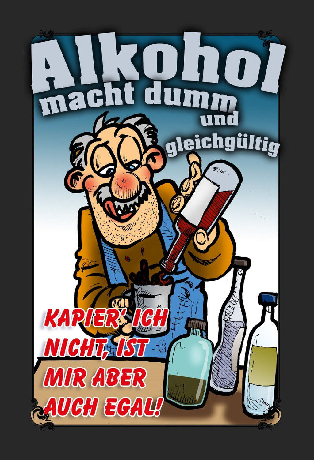 Schild Spruch Alkohol macht dumm und gleichgültig Kapier ich nicht egal JW