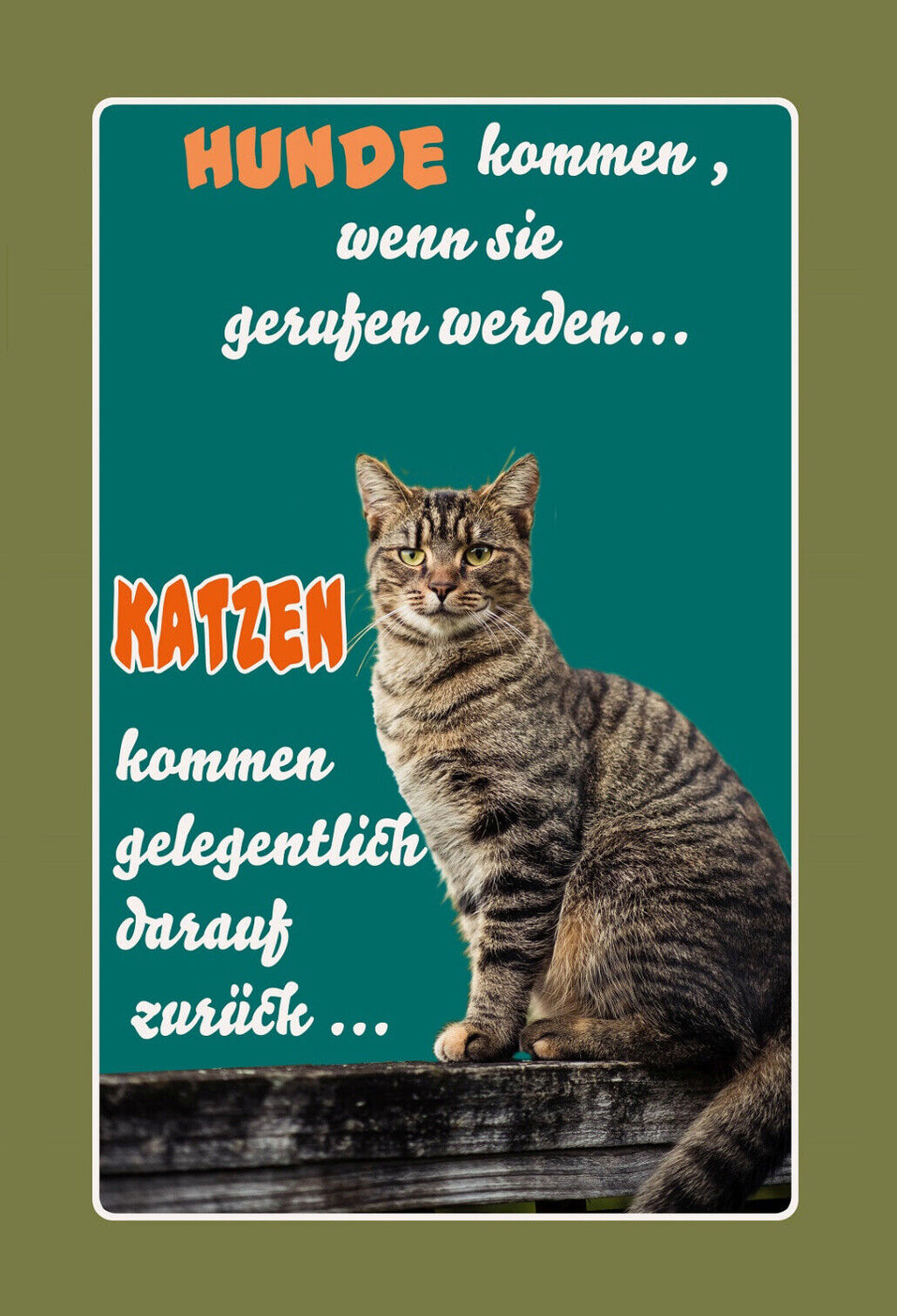 Schild Spruch Hunde kommen wenn gerufen Katzen kommen darauf zurück JW