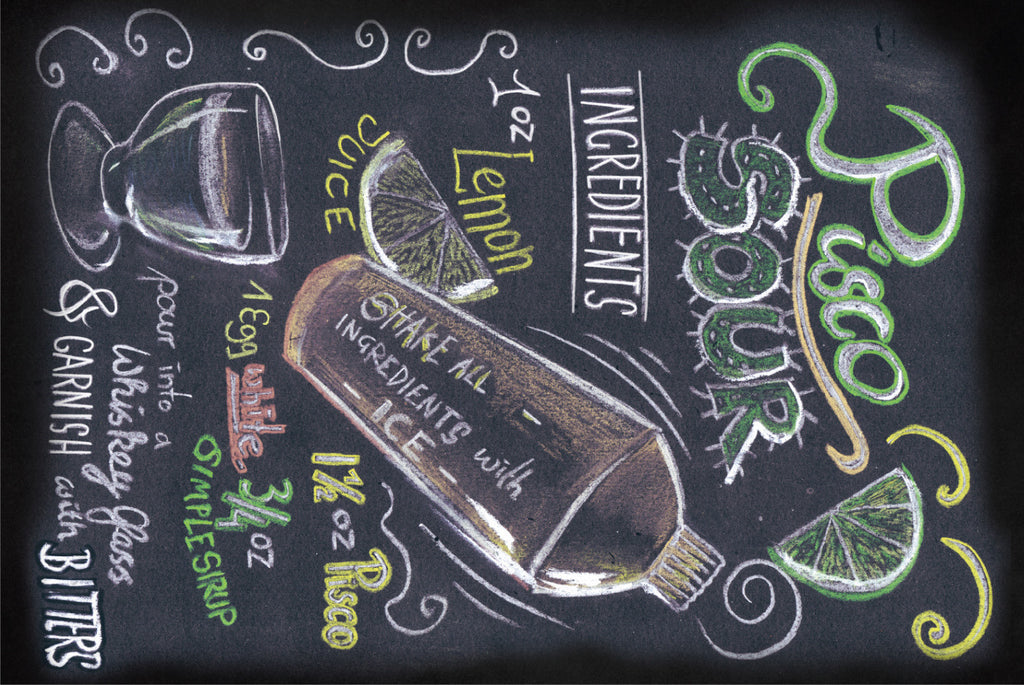 Schild Spruch Pisco Sour Ingredients Bestandteile Rezept Alkohol JW