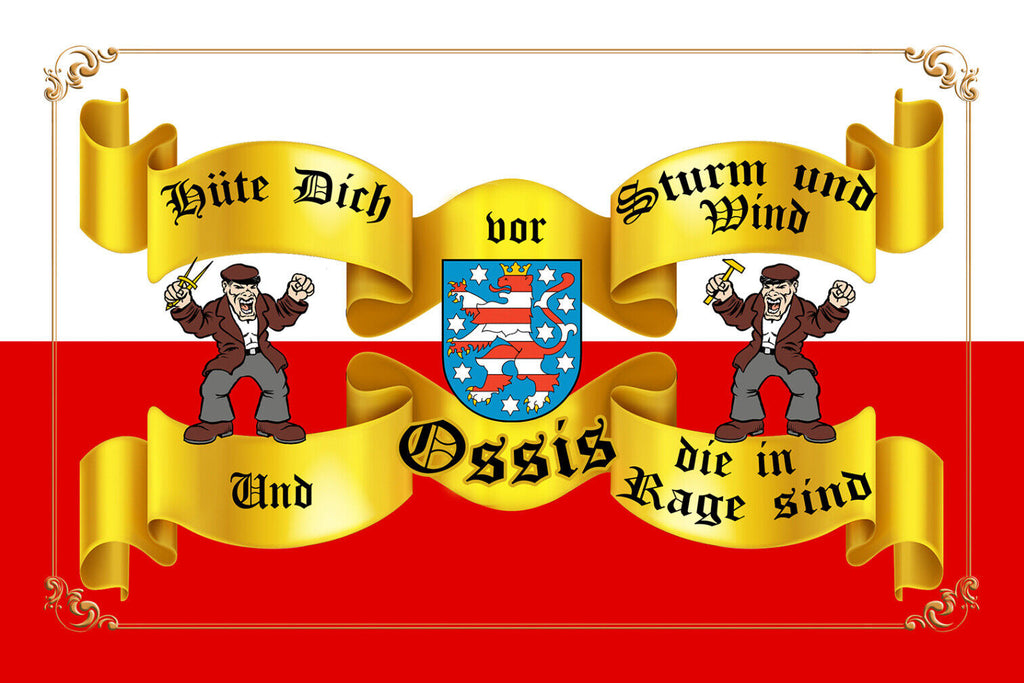 Schild Spruch Hüte dich vor Strum und Wind und Ossis die in Rage sind DDR JW