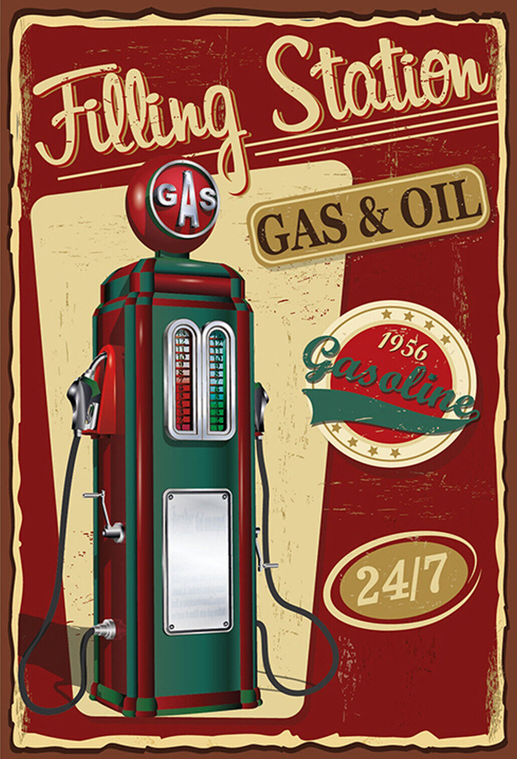 Schild Spruch Filling Station Gas and Oil Tankstelle Benzin Öl Comic JW