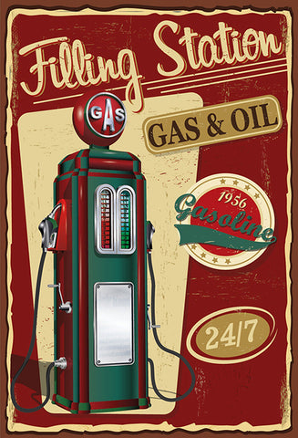Schild Spruch Filling Station Gas and Oil Tankstelle Benzin Öl Comic JW