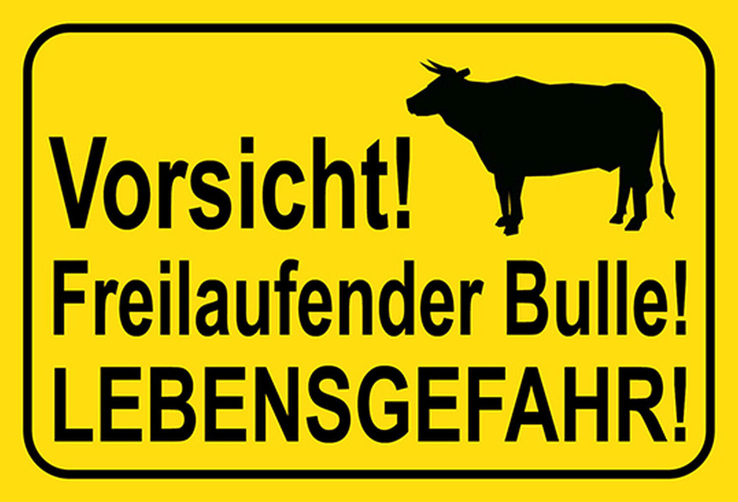 Schild Spruch Vorsicht Freilaufender Bulle Lebensgefahr Stier JW