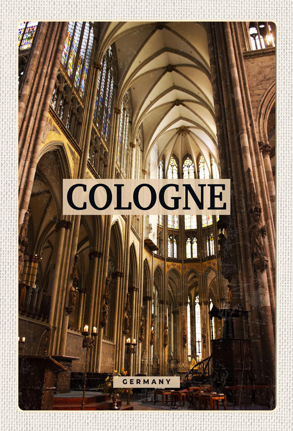 Schild Spruch Cologne Germany Köln Deutschland Dom Innenansicht Kirchenschiff JW