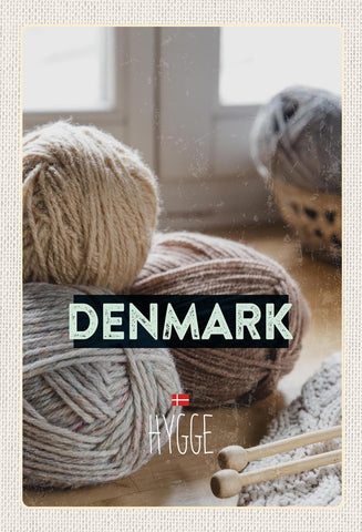 Schild Spruch Hygge Denmark Dänemark Wolle Stricken JW
