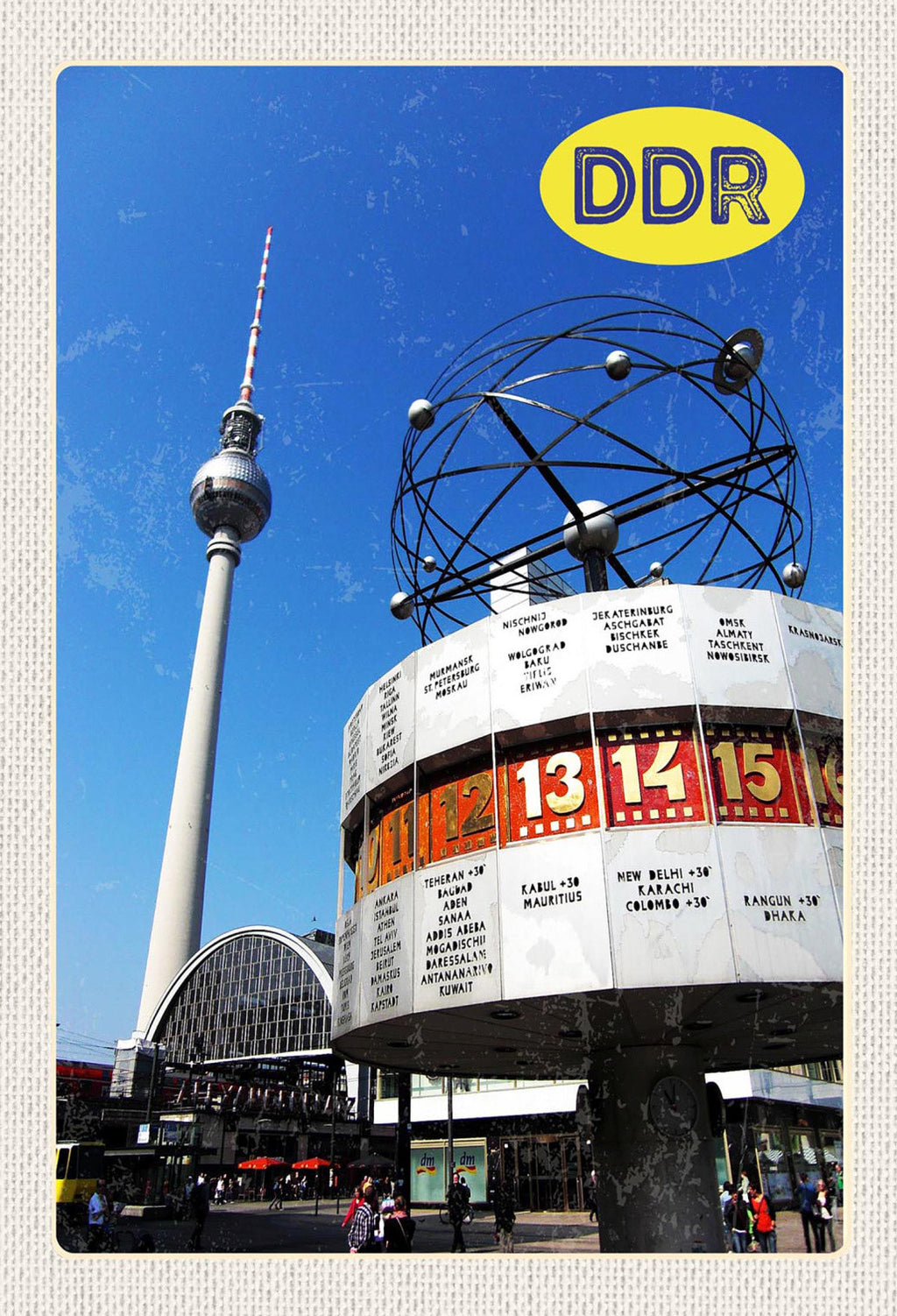 Schild Spruch DDR Alexanderplatz Weltzeituhr Fernsehturm JW