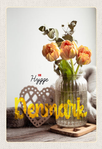 Schild Spruch Hygge Denmark Dänemark Blumen Herz JW