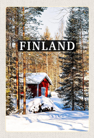 Schild Spruch Finland Finnland Hütte Wald Schnee Winter JW