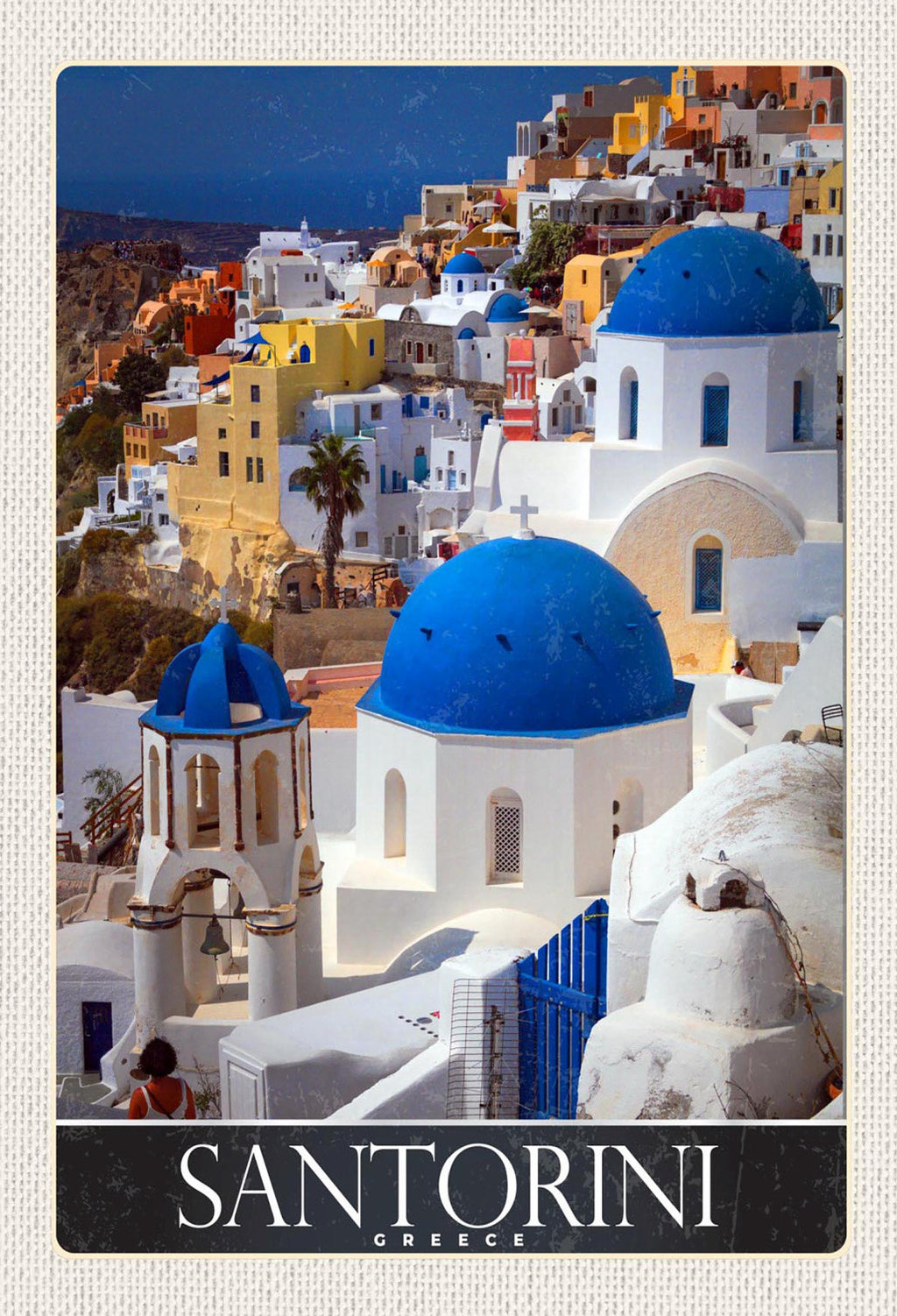 Schild Spruch Santorini Greece Griechenland Dorf Häuser JW