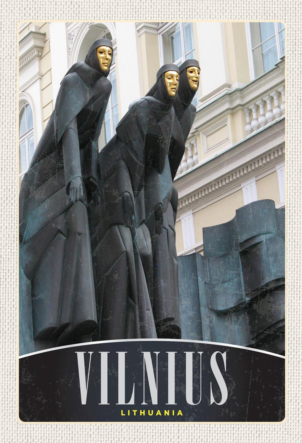 Schild Spruch Vilnius Lithuania Litauen Karnevalfiguren Freuen Denkmal JW