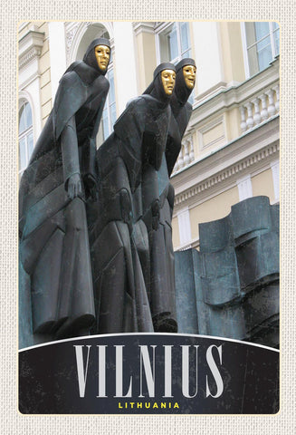 Schild Spruch Vilnius Lithuania Litauen Karnevalfiguren Freuen Denkmal JW