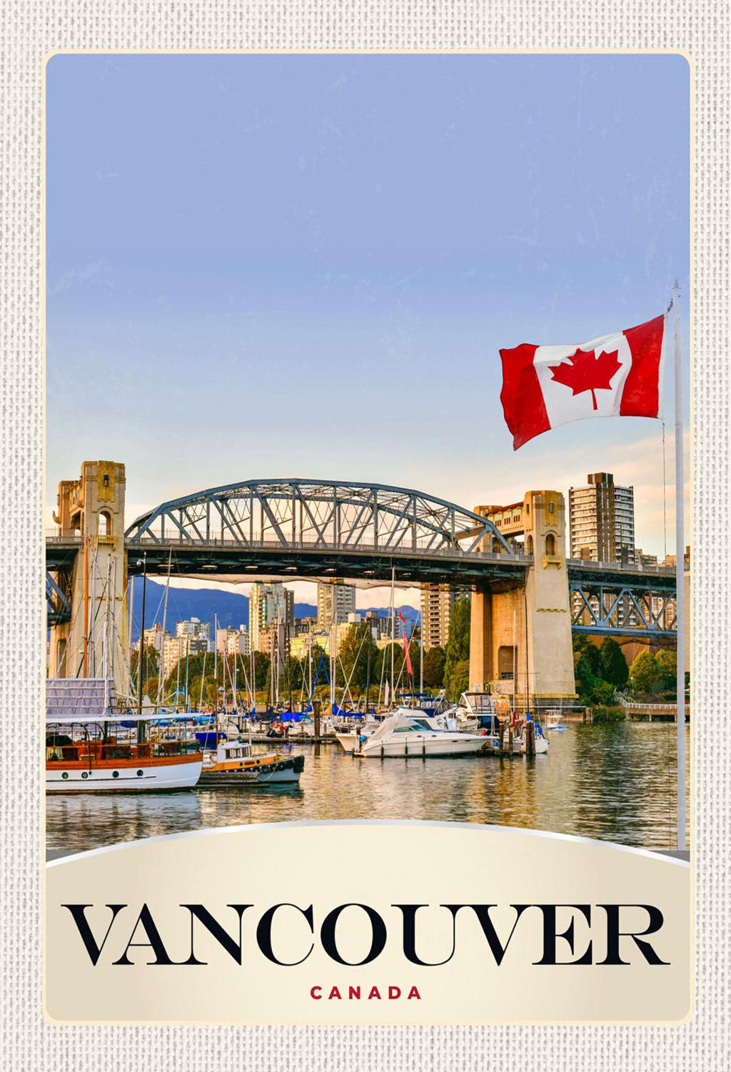 Schild Spruch Vancouver Canada Kanada Meer Hochhäuser Brücke Schiffe Hafen JW