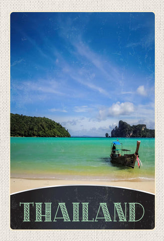 Schild Spruch Thailand Boot Meer Hügel Insel Strand JW