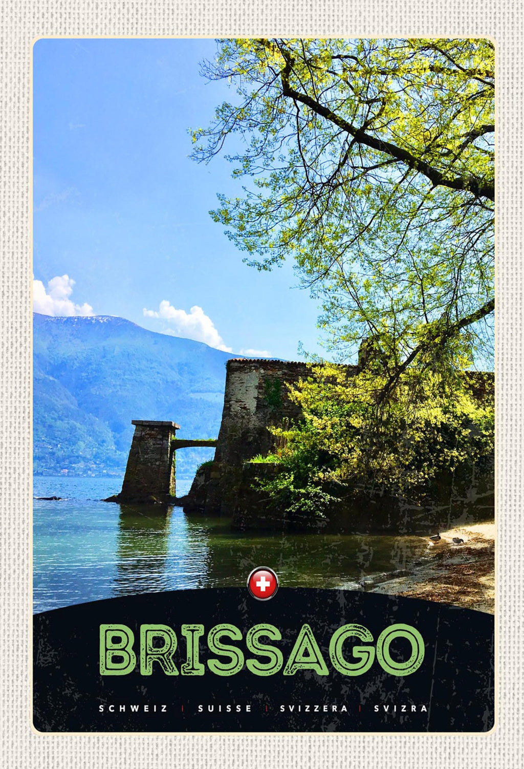 Schild Spruch Brissago Switzerland Schweiz See Berg JW