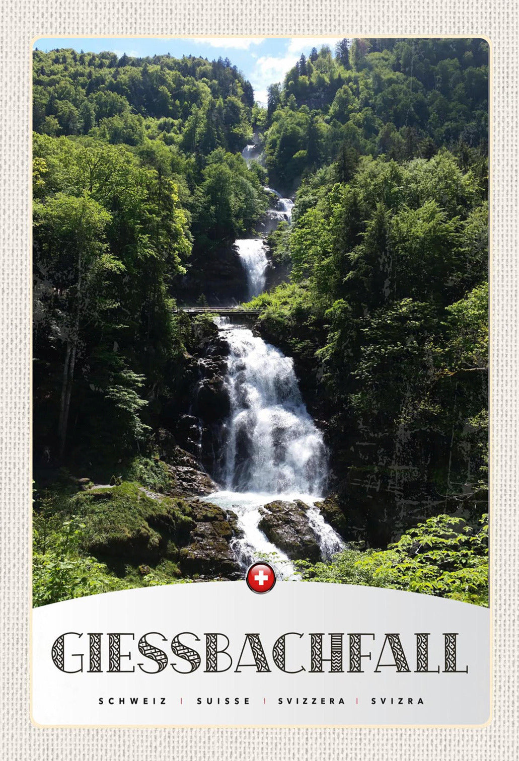 Schild Spruch Giessbachfall Wasserfall Switzerland Schweiz Berge Wald JW