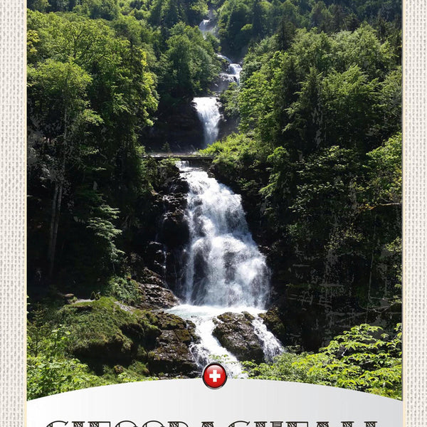 Schild Spruch Giessbachfall Wasserfall Switzerland Schweiz Berge Wald JW