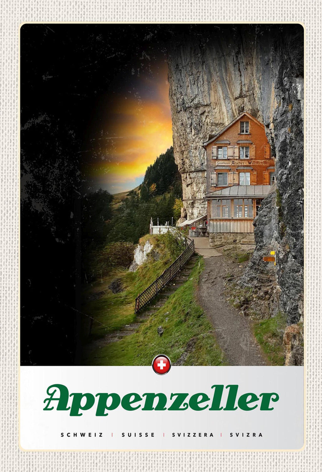 Schild Spruch Appenzeller Switzerland Schweiz Berhütte Felswand JW