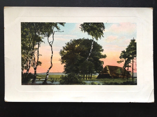 Landschaft mit Strohhütte - Birkenbäume - Wald Au - Künstlerkarte 913 TH