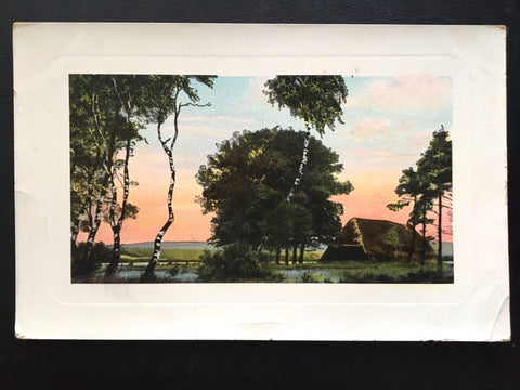 Landschaft mit Strohhütte - Birkenbäume - Wald Au - Künstlerkarte 913 TH