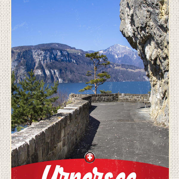 Schild Spruch Urnersee Switzerland Schweiz Uferstraße Berge JW