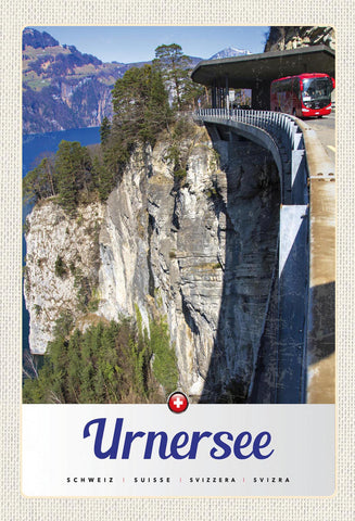 Schild Spruch Urnersee Switzerland Schweiz Felsen Berge Uferweg Bus JW