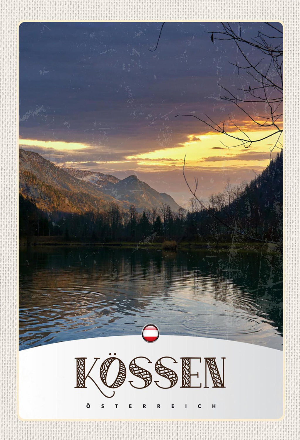 Schild Spruch Kössen Österreich See Berge Abendrot JW