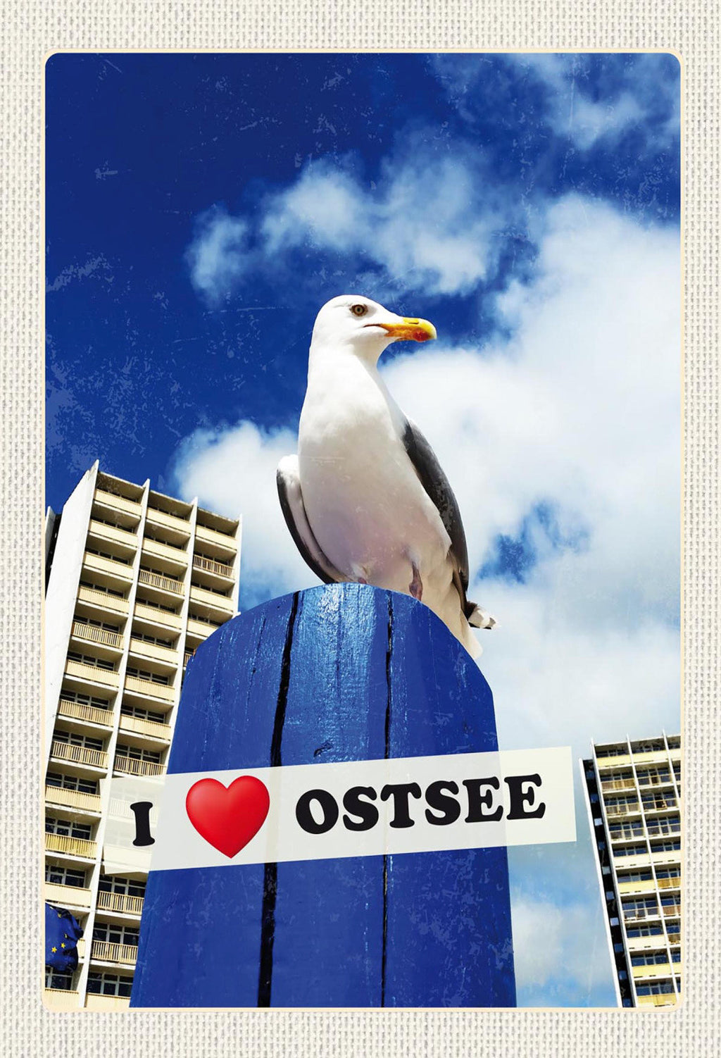 Schild Spruch I Love Ostsee Möwe Plattenbau JW