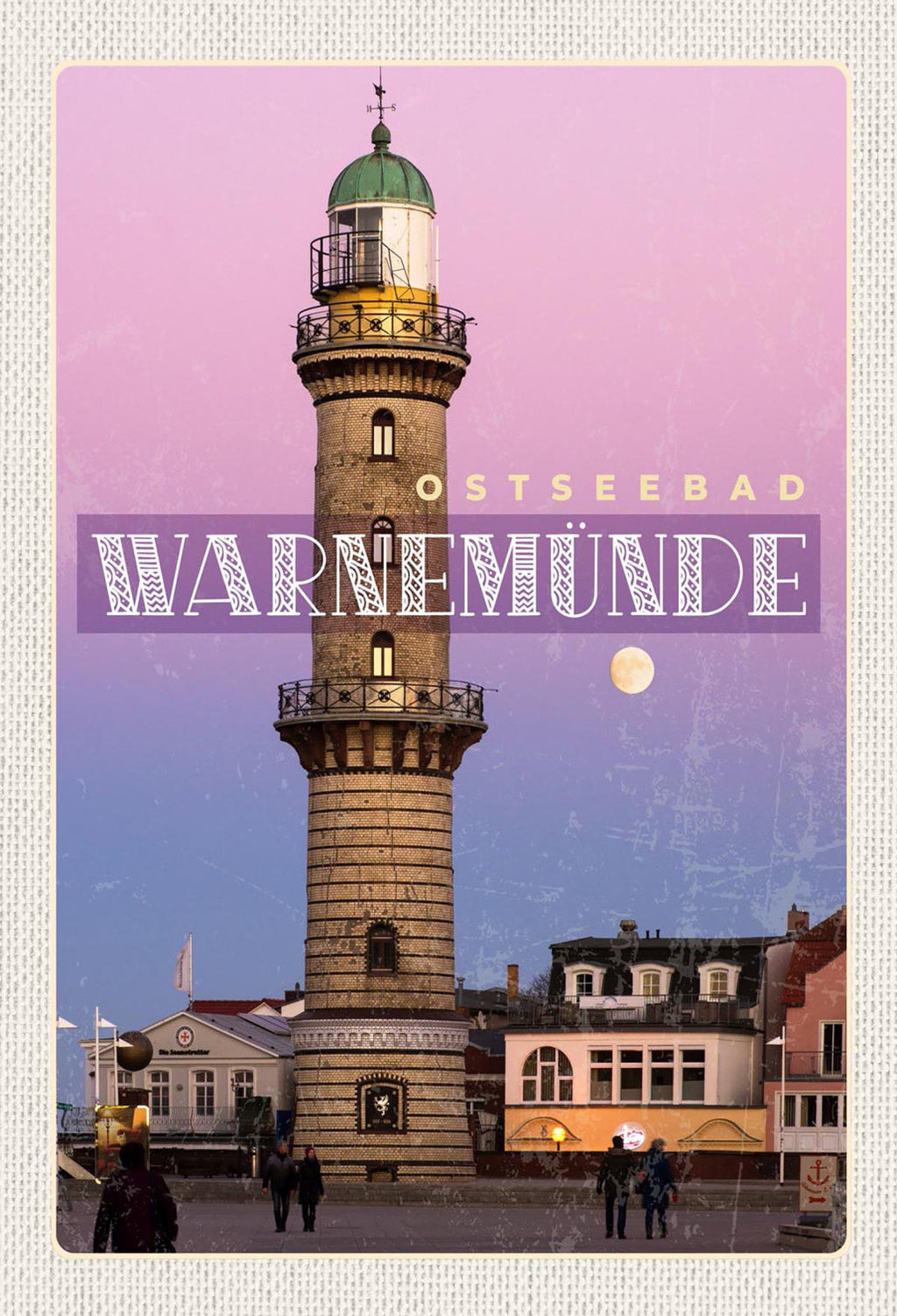 Schild Spruch Ostseebad Warnemünde Leuchtturm Mond JW
