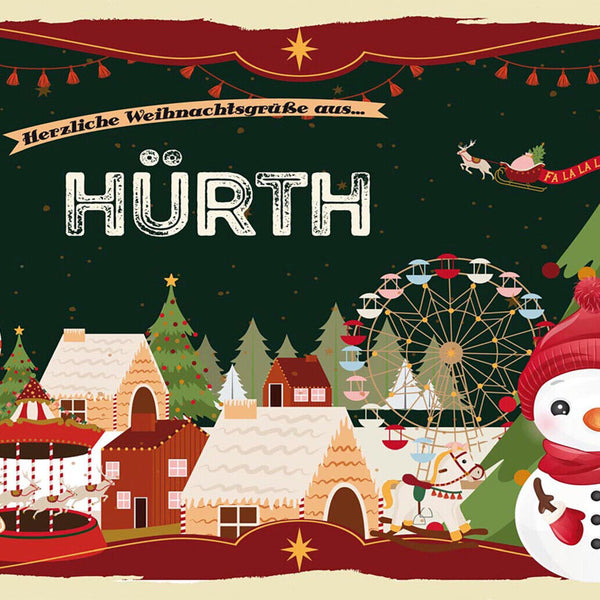 Schild Spruch Herzliche Weihnachtsgrüße aus Hürth Comic Schneemann JW