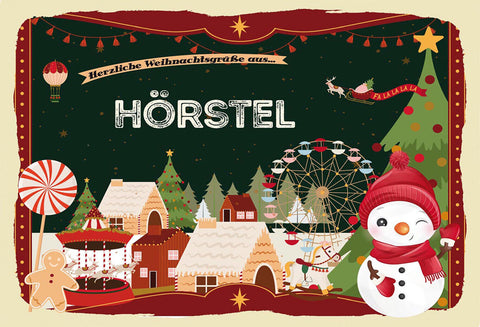 Schild Spruch Herzliche Weihnachtsgrüße aus Hörstel Comic Schneemann JW