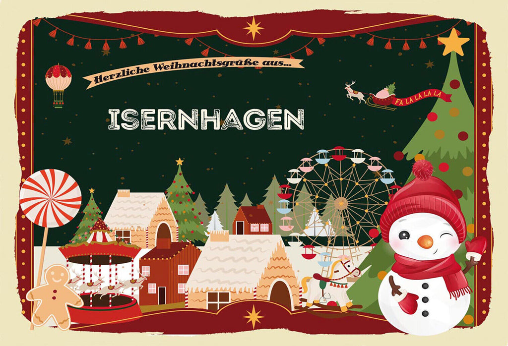 Schild Spruch Herzliche Weihnachtsgrüße aus Isernhagen Comic Schneemann JW
