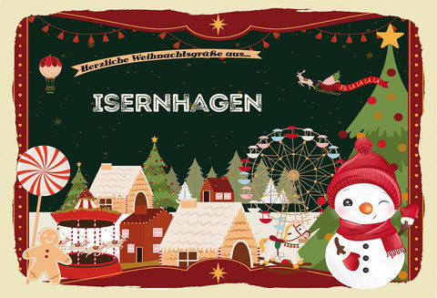 Schild Spruch Herzliche Weihnachtsgrüße aus Isernhagen Comic Schneemann JW