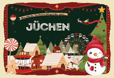 Schild Spruch Herzliche Weihnachtsgrüße aus Jüchen Comic Schneemann JW