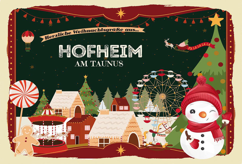 Schild Spruch Herzliche Weihnachtsgrüße aus Hofheim am Taunus Comic JW