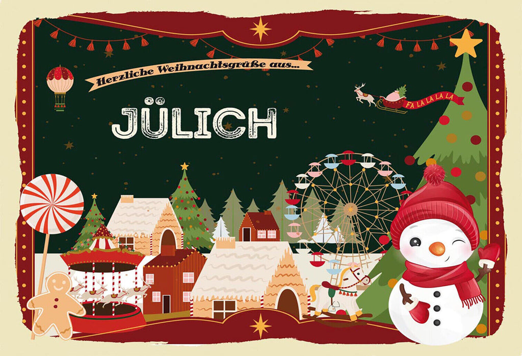Schild Spruch Herzliche Weihnachtsgrüße aus Jülich Comic Schneemann JW